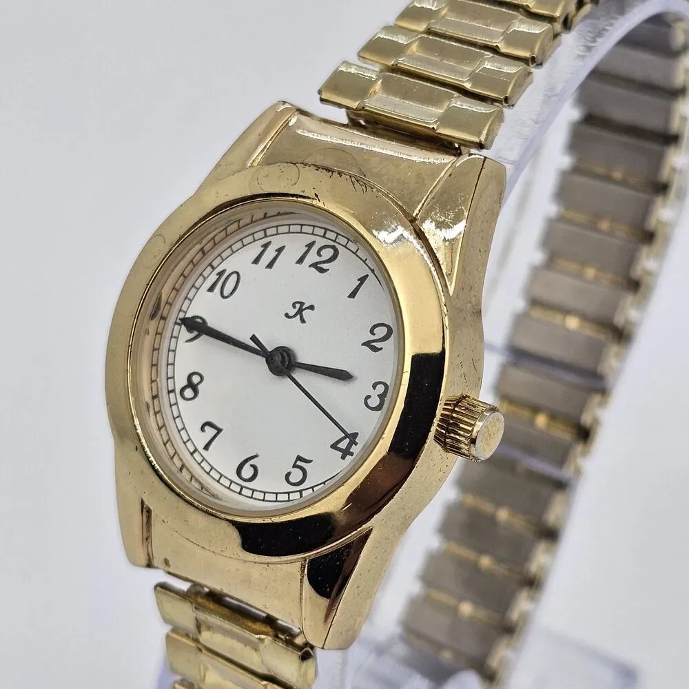 28MM Women's Watch White‎ Dial Gold Case Expandable Band 6